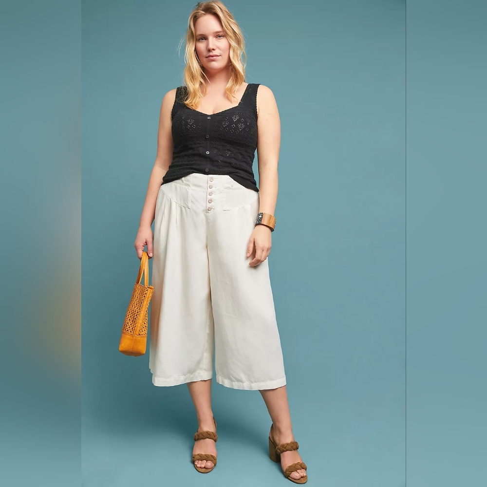 Anthropologie Oceanside Cropped Wide Leg Pull On Elastic Waistband Fresh Pants L